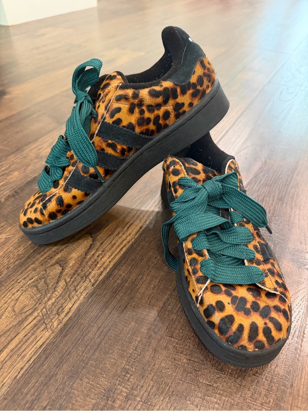 Women’s Adidas Leopard Print Sneakers with Green Laces